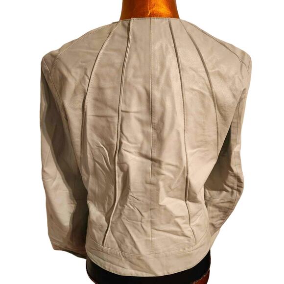 Sienastudio Blue Mint Green 100% Fitted Leather Jacket Coat Zip Front Size 12 - Picture 6 of 7